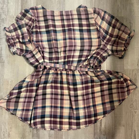 Torrid Georgette Surplice Puff Sleeve Blouse purple plaid Size 2 (2XL, 18-20) - Picture 13 of 13